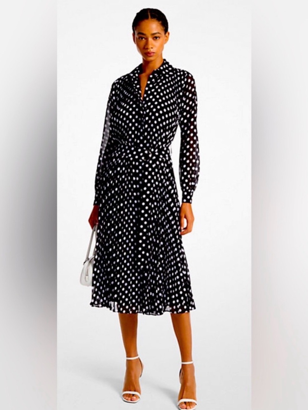 Michael Kors Black and White Polka Dot Midi Dress